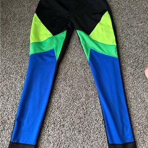 Xersion Black, Neon Green & Blue Colorblock Leggings
